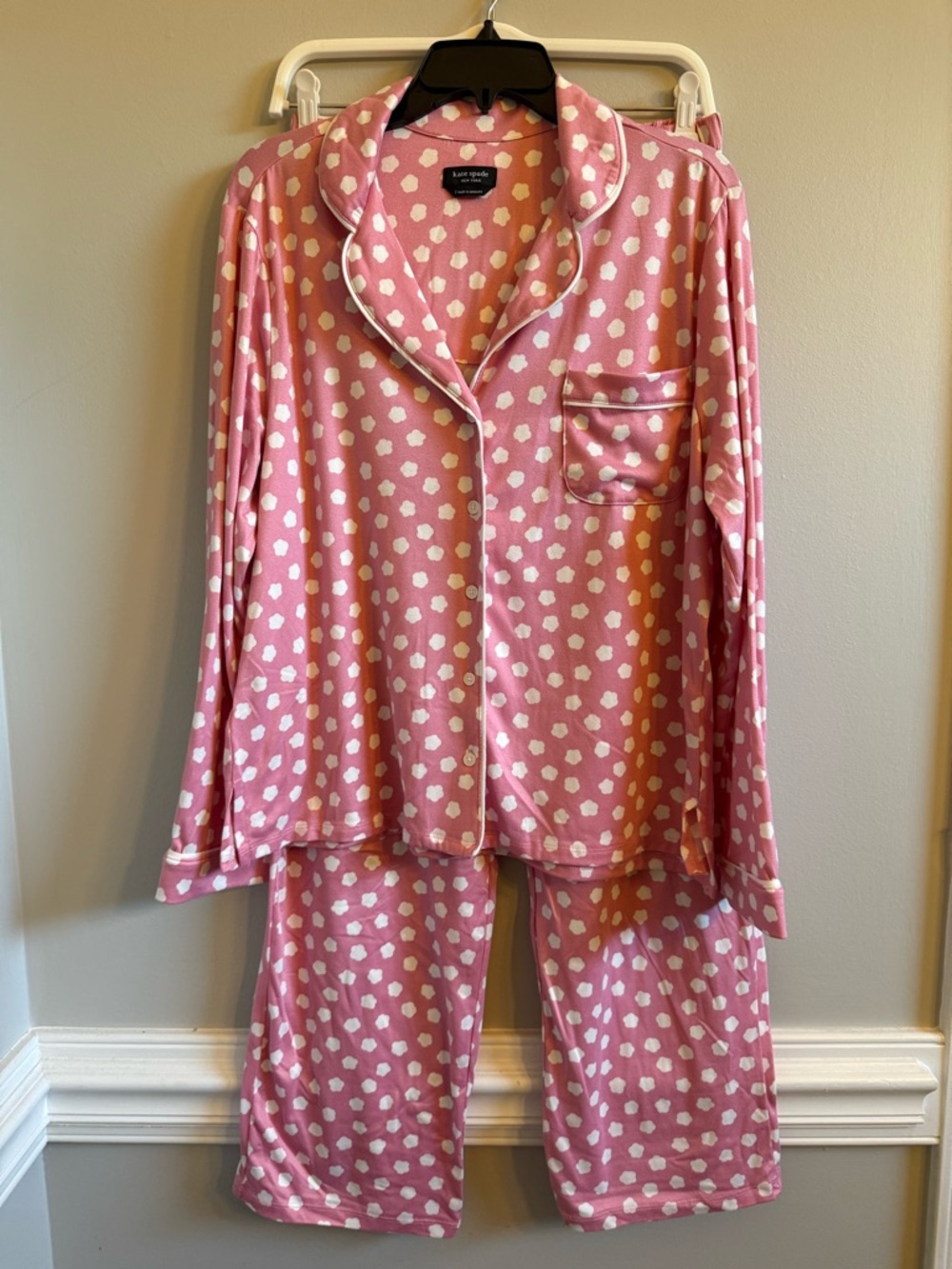 Kate Spade pajama set, pink with white dots, like new, Large